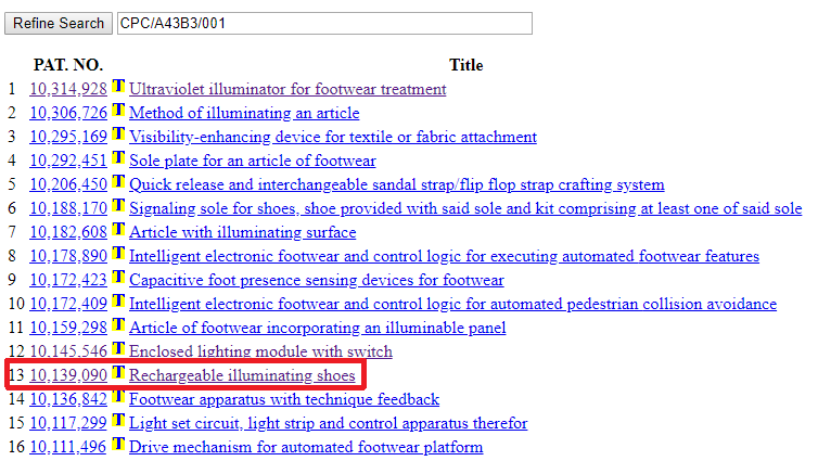 USPTO Cooperative Patent Classification (CPC) Patent Novelty Search Results