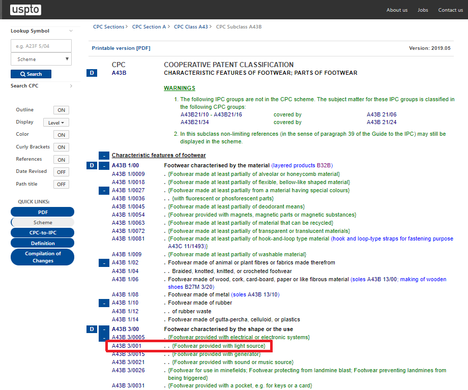 USPTO Cooperative Patent Classification Search